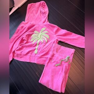 Lilly Pulitzer girls Pink Hoodie and Pants velour tracksuit Set rare Y2K sz 3/4